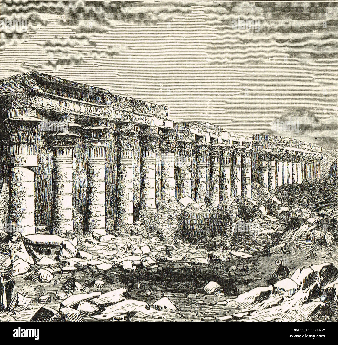 Gravure Temple d'Isis à Philae en Egypte Banque D'Images