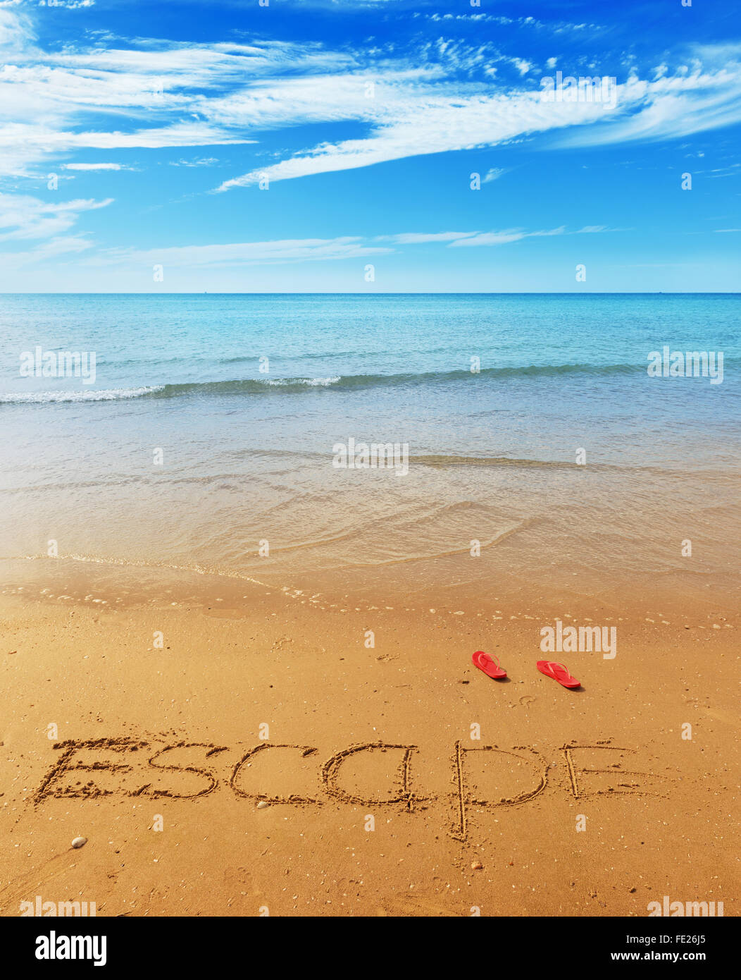Message d'échappement sur la plage sable - locations et travel concept Banque D'Images