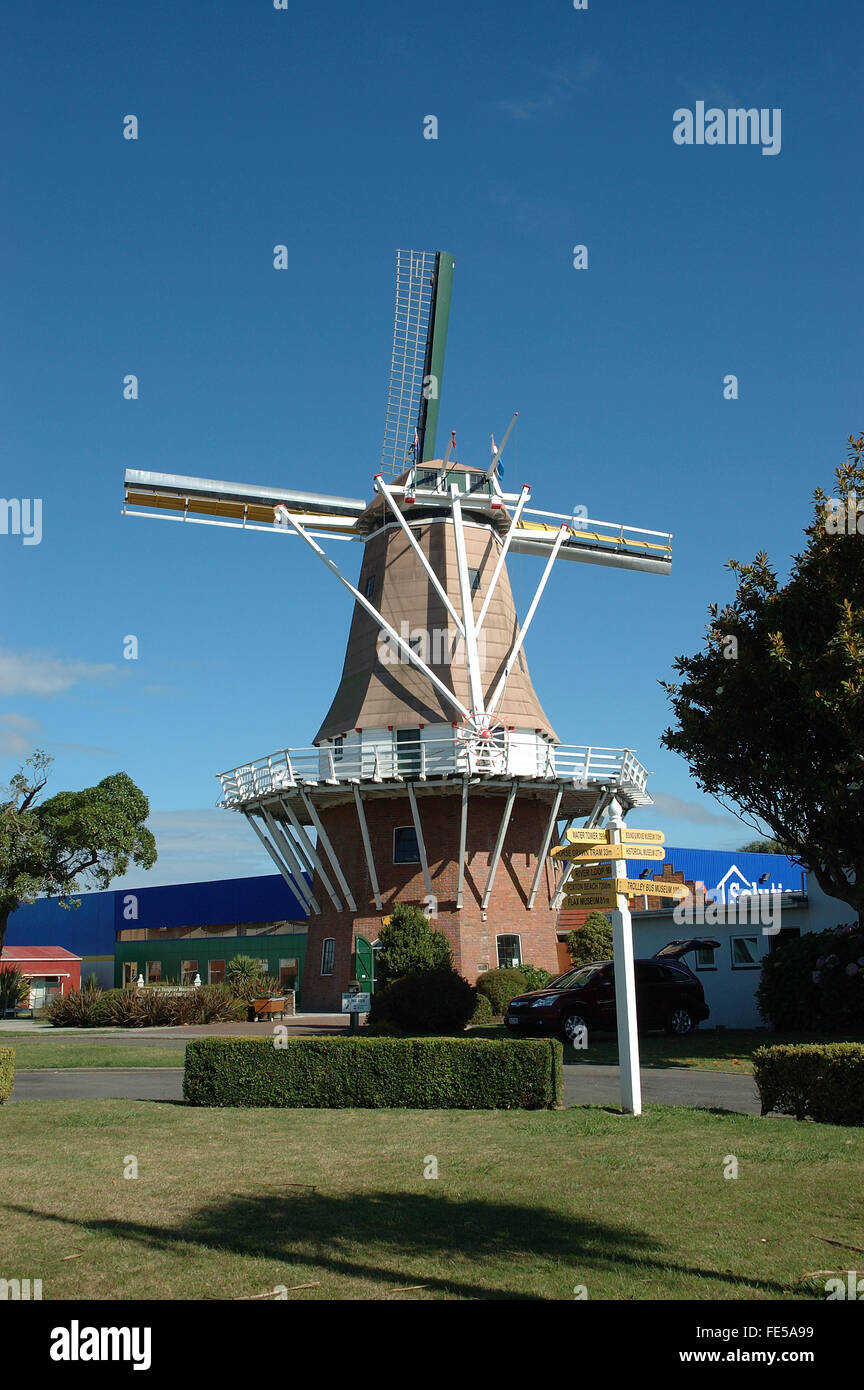 DeMolen Moulin ,Foxton, île du Nord, en Nouvelle-Zélande. Banque D'Images