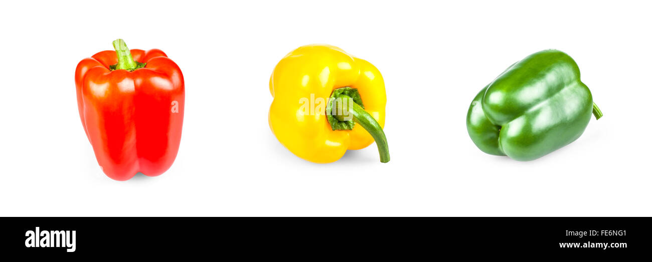 Rouge, jaune et vert, poivrons, isolated on white Banque D'Images