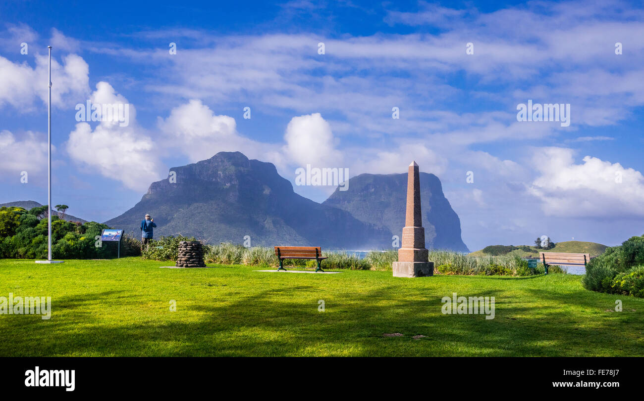 L'île Lord Howe dans la mer de Tasman, Thomson Memorial Park, donnant sur le lagon avec Allen Memorial à Riverstone McCulloch Banque D'Images