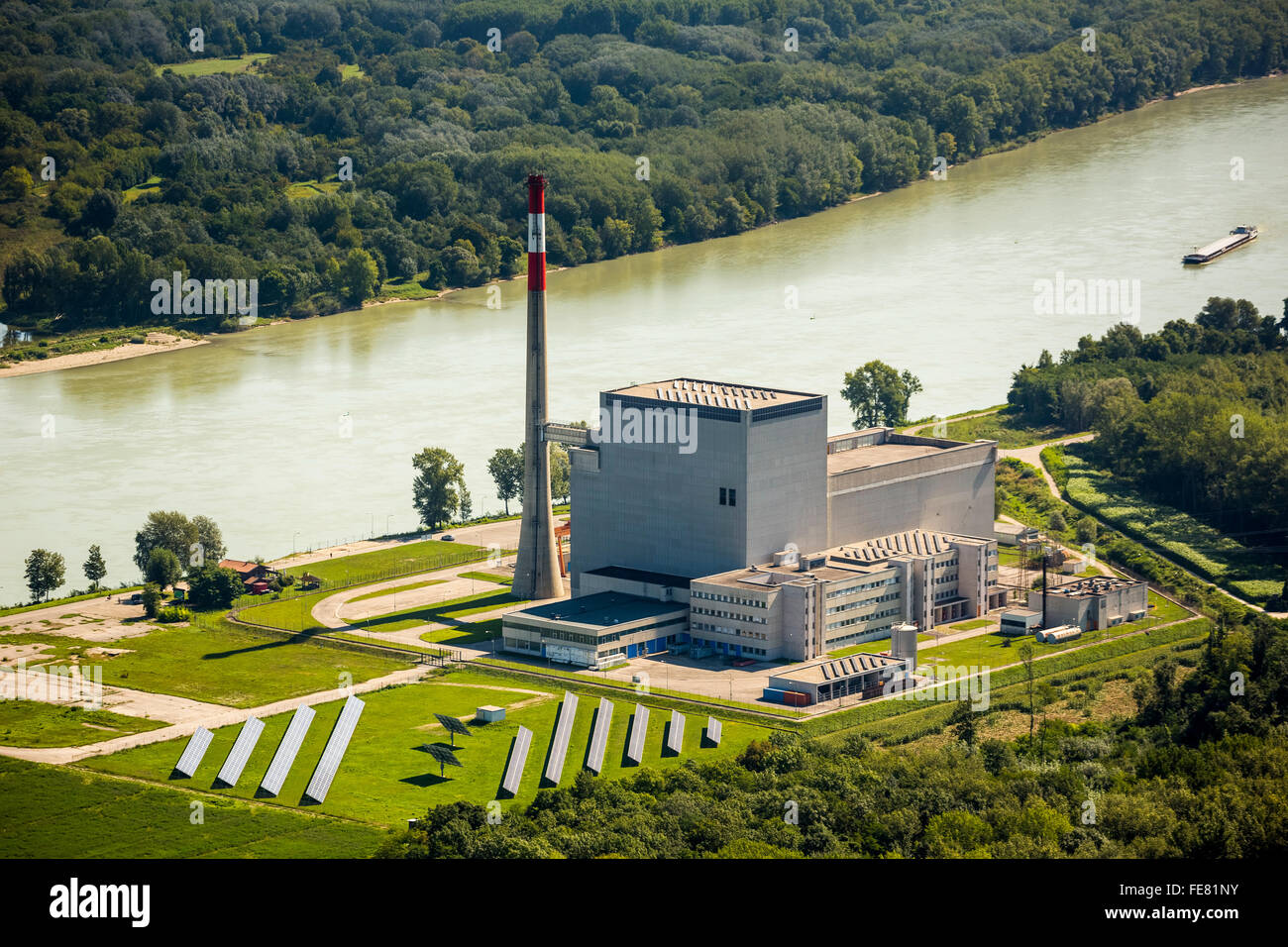 Vue aérienne, l'énergie nucléaire, centrale nucléaire de Zwentendorf Tullnerfeld, réacteur nucléaire, l'eau bouillante Banque D'Images Vue aérienne, l'énergie nucléaire, centrale nucléaire de Zwentendorf Tullnerfeld, réacteur nucléaire, l'eau bouillante Banque D'Images