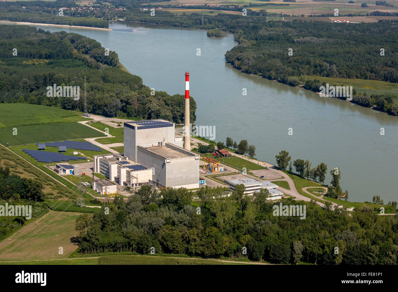 Vue aérienne, l'énergie nucléaire, centrale nucléaire de Zwentendorf Tullnerfeld, réacteur nucléaire, l'eau bouillante Banque D'Images