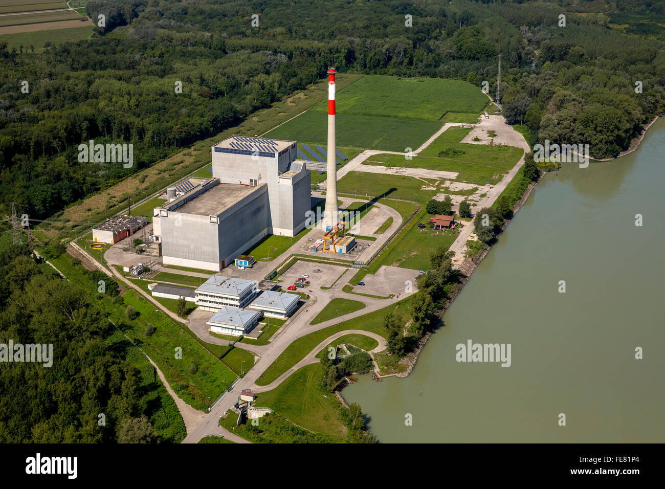 Vue aérienne, l'énergie nucléaire, centrale nucléaire de Zwentendorf Tullnerfeld, réacteur nucléaire, l'eau bouillante Banque D'Images