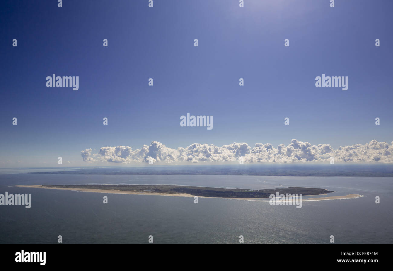 Vue aérienne, Langeoog, Mer du Nord, mer, ciel bleu, île du Nord, îles de la Frise orientale, Basse-Saxe, Allemagne, Europe, vue aérienne, Banque D'Images