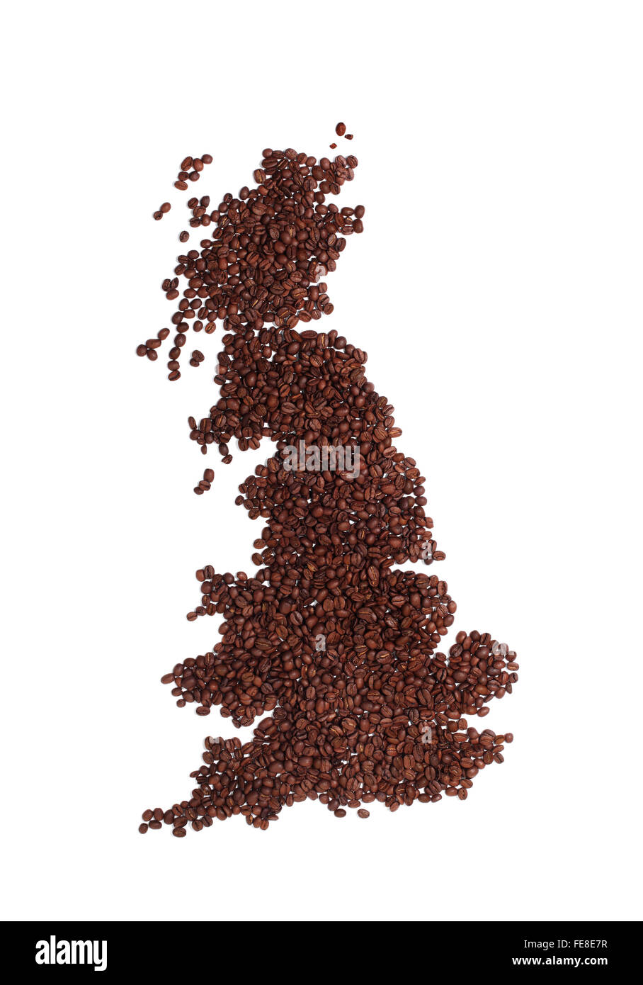 Carte de l'Angleterre ou l'Ecosse et l'Angleterre fait de grains de café rôti frais brun Banque D'Images