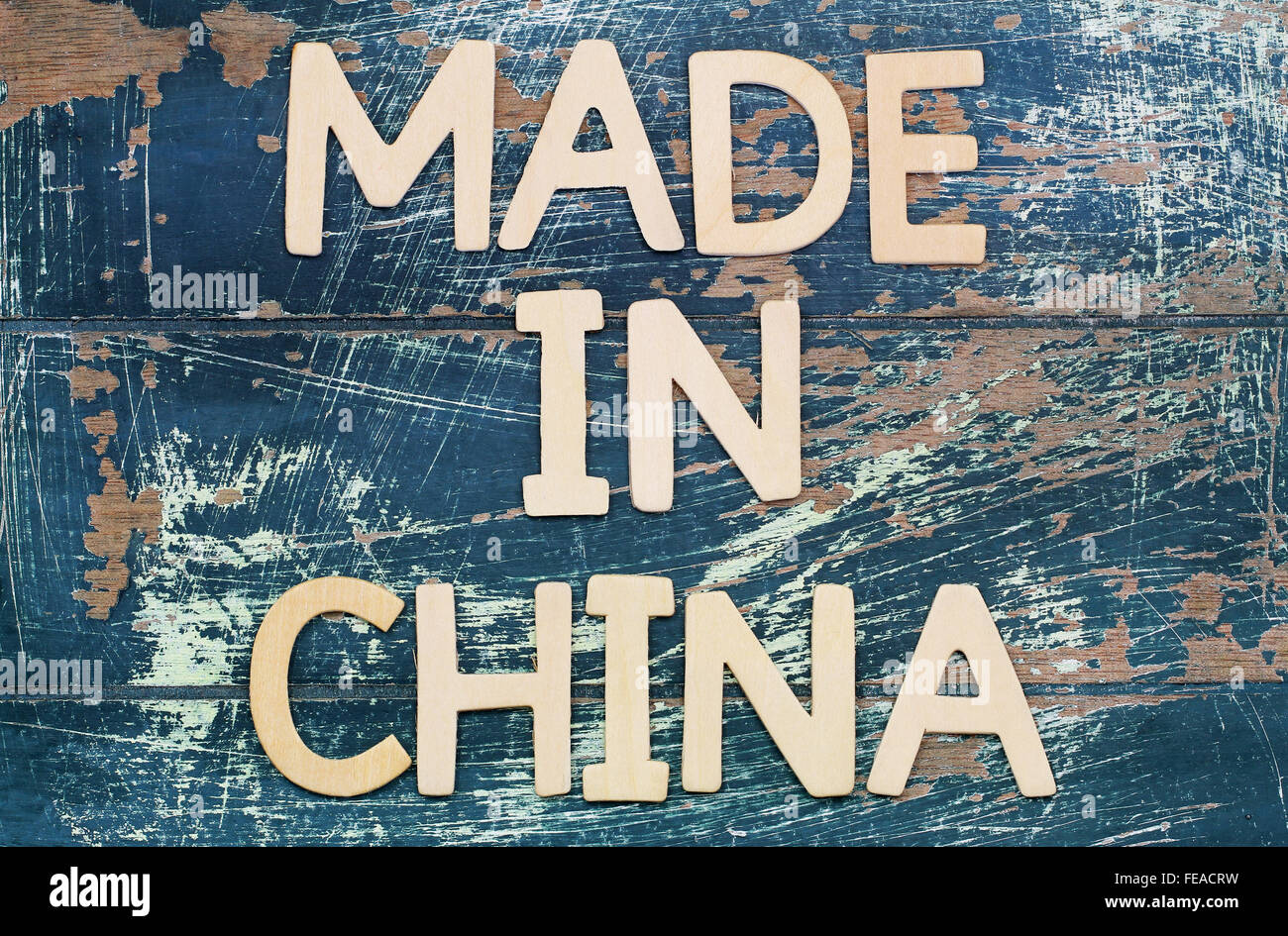 Fabriqué en Chine écrit avec des lettres en bois surface rustique sur Banque D'Images