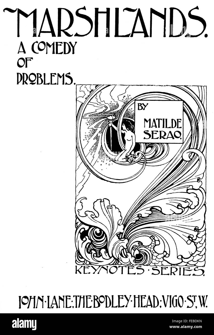 Les marais, une comédie de problèmes, la conception de la page de titre du livre, par George M Ellwood de Londres, ligne art nouveau 1897 Illustration Banque D'Images