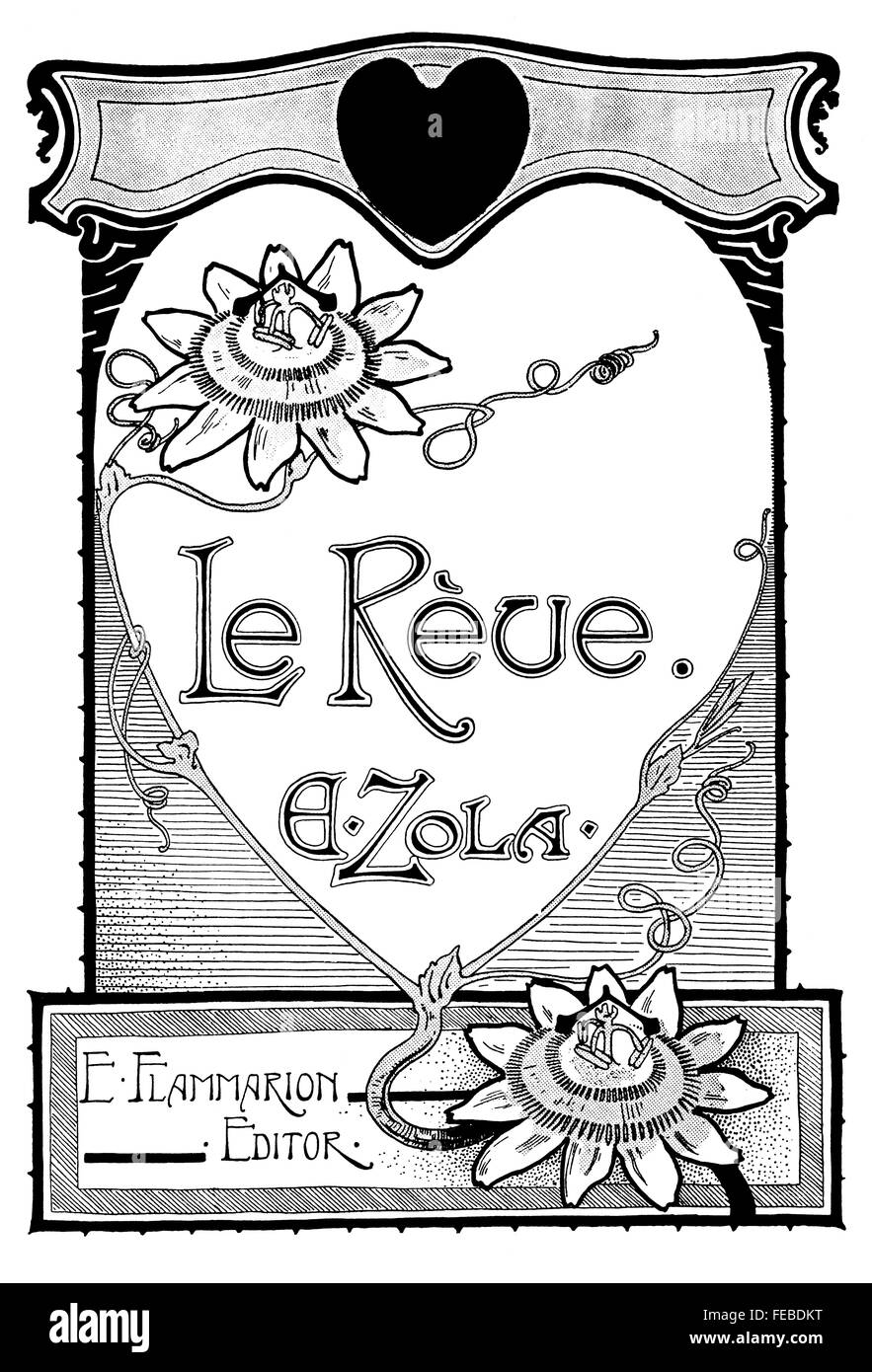 Le Reve, (le rêve) par Emil Zola, livre page de titre par J Houry de Bristol Illustration ligne art nouveau Banque D'Images