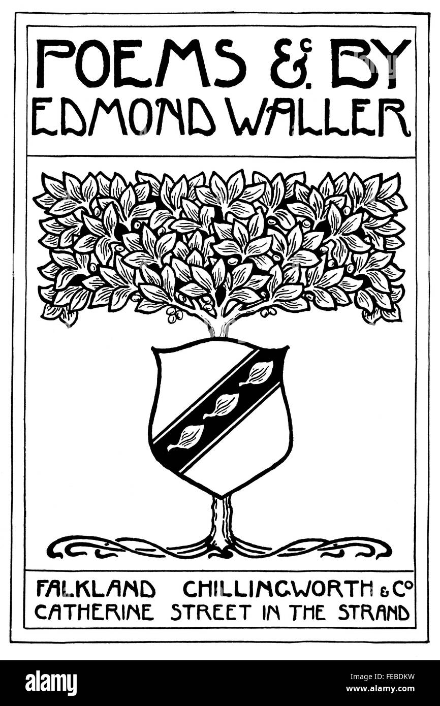 Poèmes &c par Edmond Waller book page de titre par Pickford Waller de Londres, Illustration de la ligne art nouveau Banque D'Images
