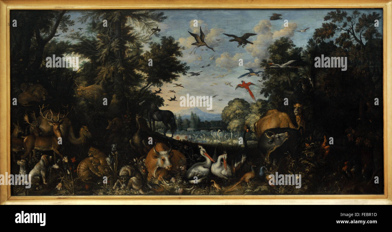 Roelandt Savery (1576-1639). Peintre flamand. Le Jardin d'Eden, 1618. Galerie nationale. Prague. République tchèque. Banque D'Images
