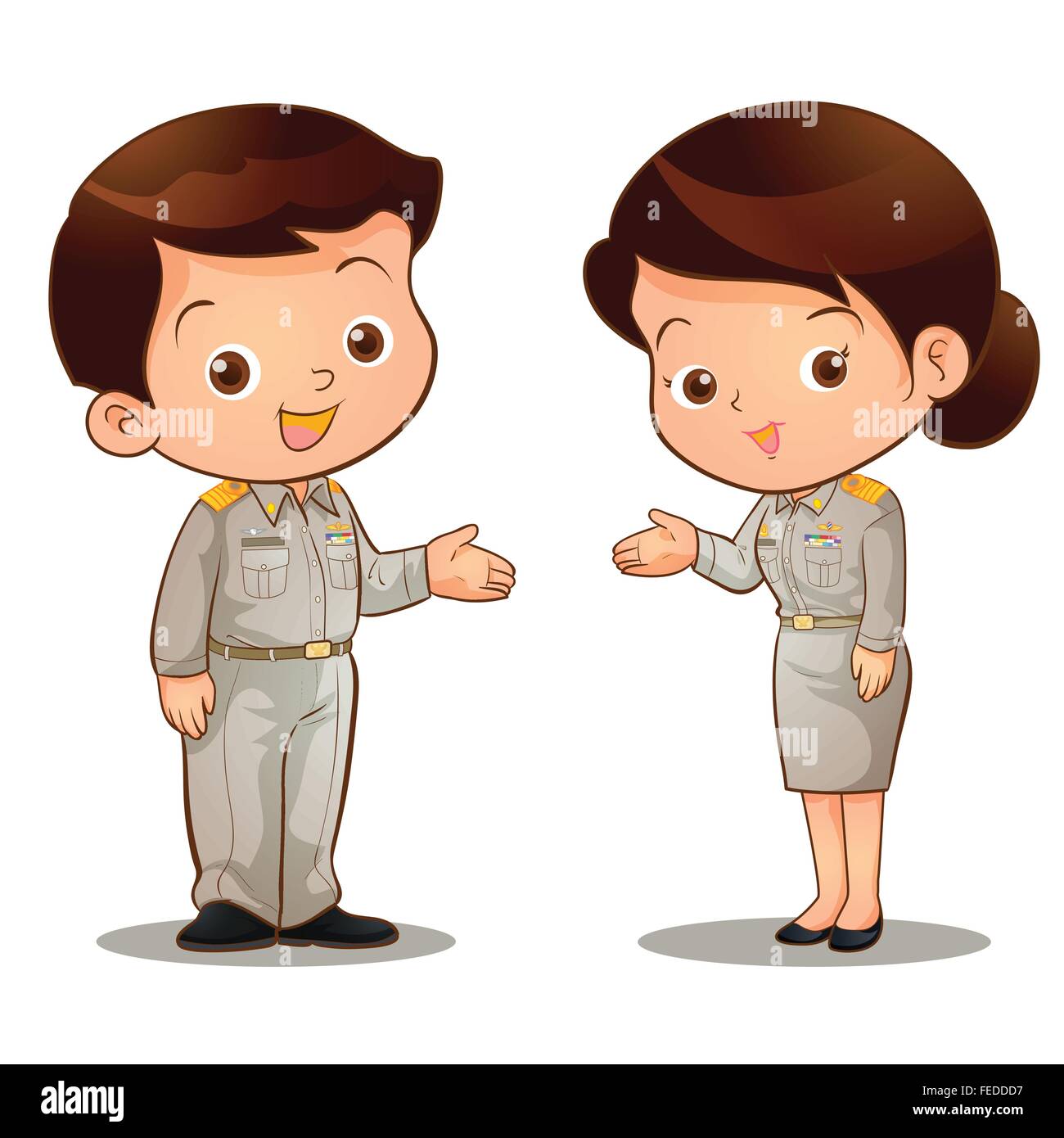 L'homme et la femme thaïlandaise costume officiel,inviter Thai cute cartoon character, enseignant en uniforme Illustration de Vecteur