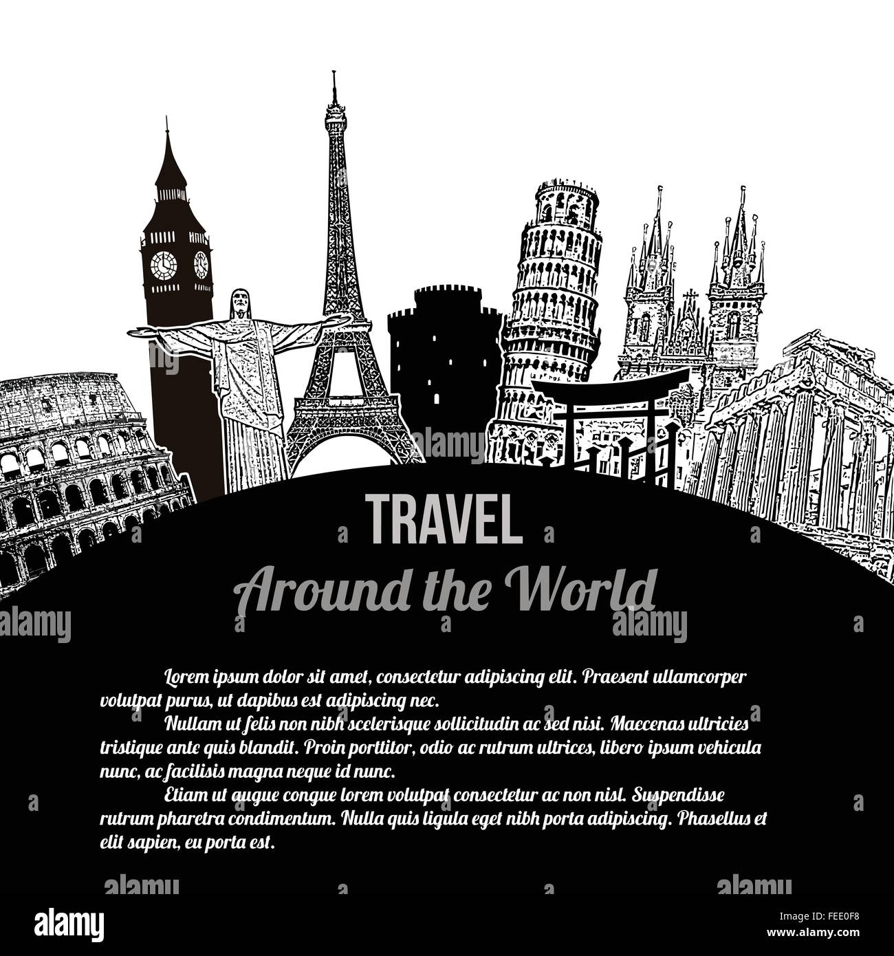 Voyage autour du monde,affiche touristique sur fond blanc avec l'espace pour votre texte, vector illustration Illustration de Vecteur
