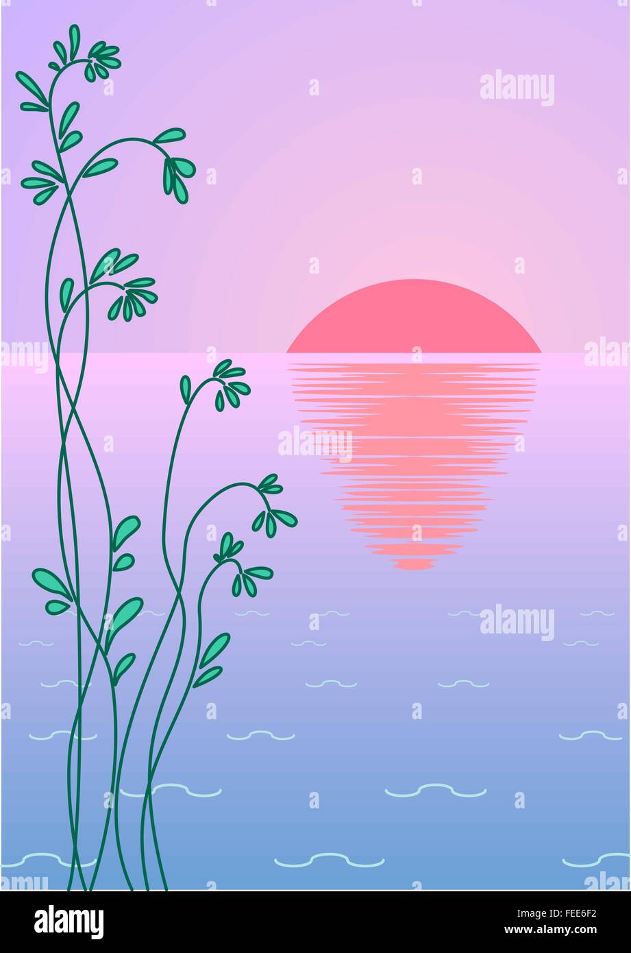 Soleil, mer et plantes Illustration de Vecteur