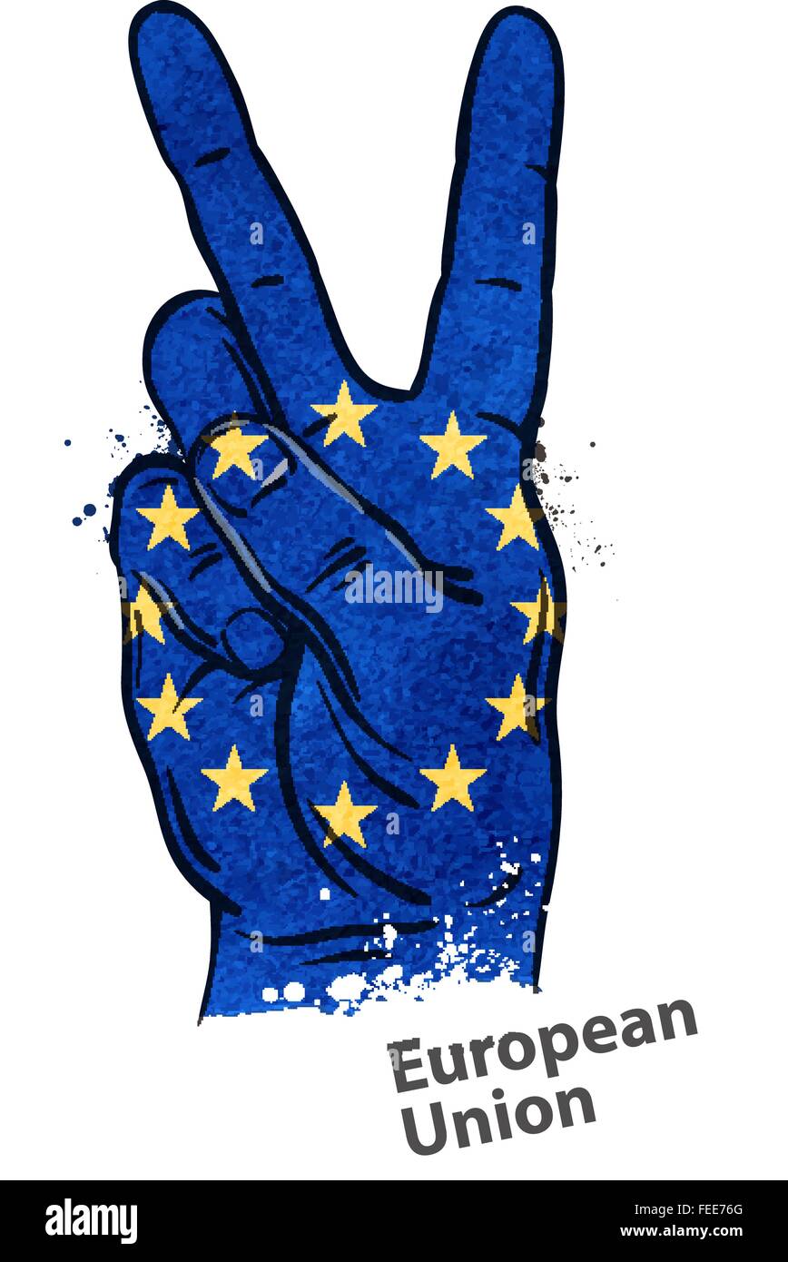 Geste de la main de victoire. flag l'Union européenne, Union européenne. vector illustration Illustration de Vecteur