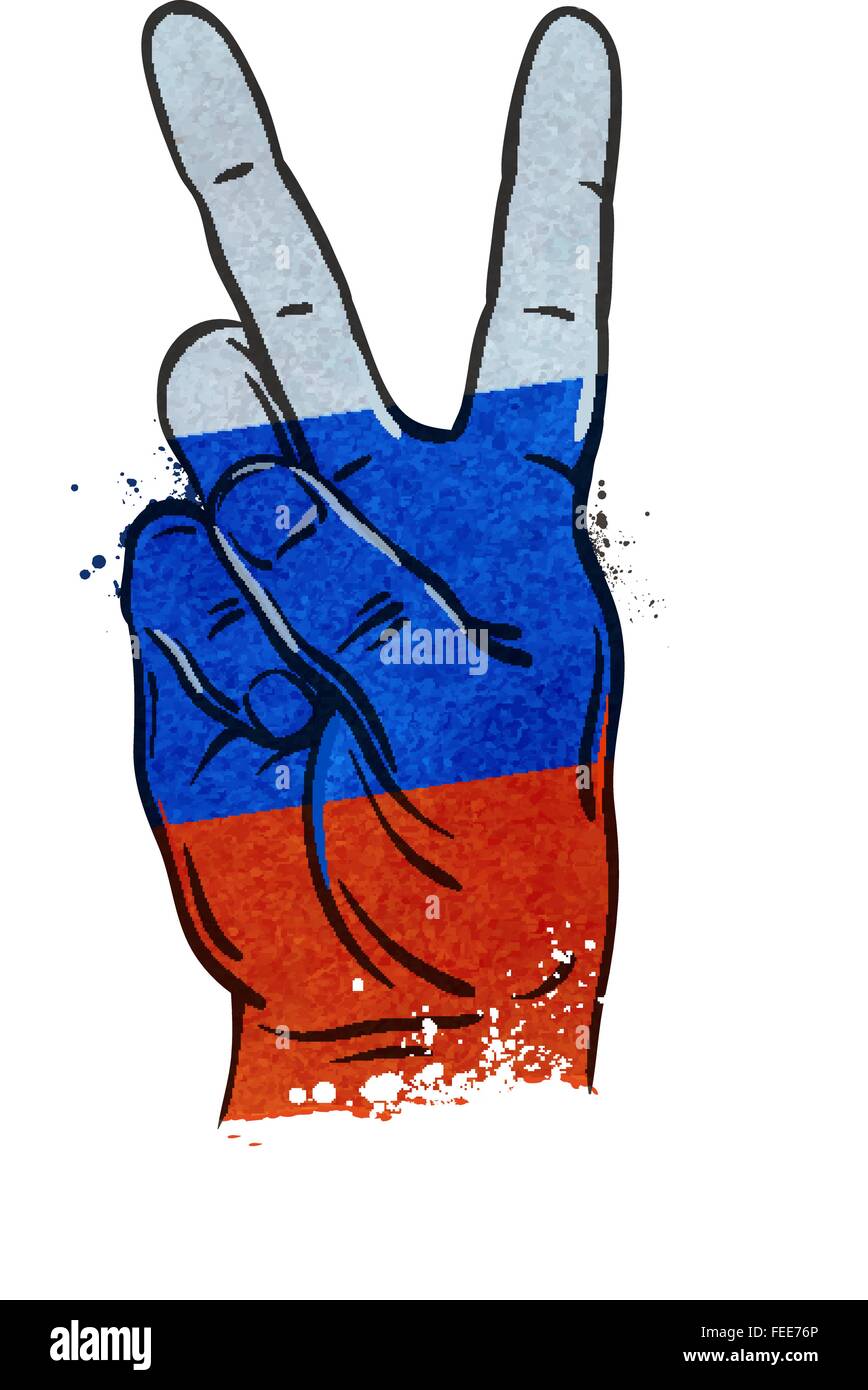 Geste de la main de victoire. d'un drapeau de la Russie, Moscou. vector illustration Illustration de Vecteur