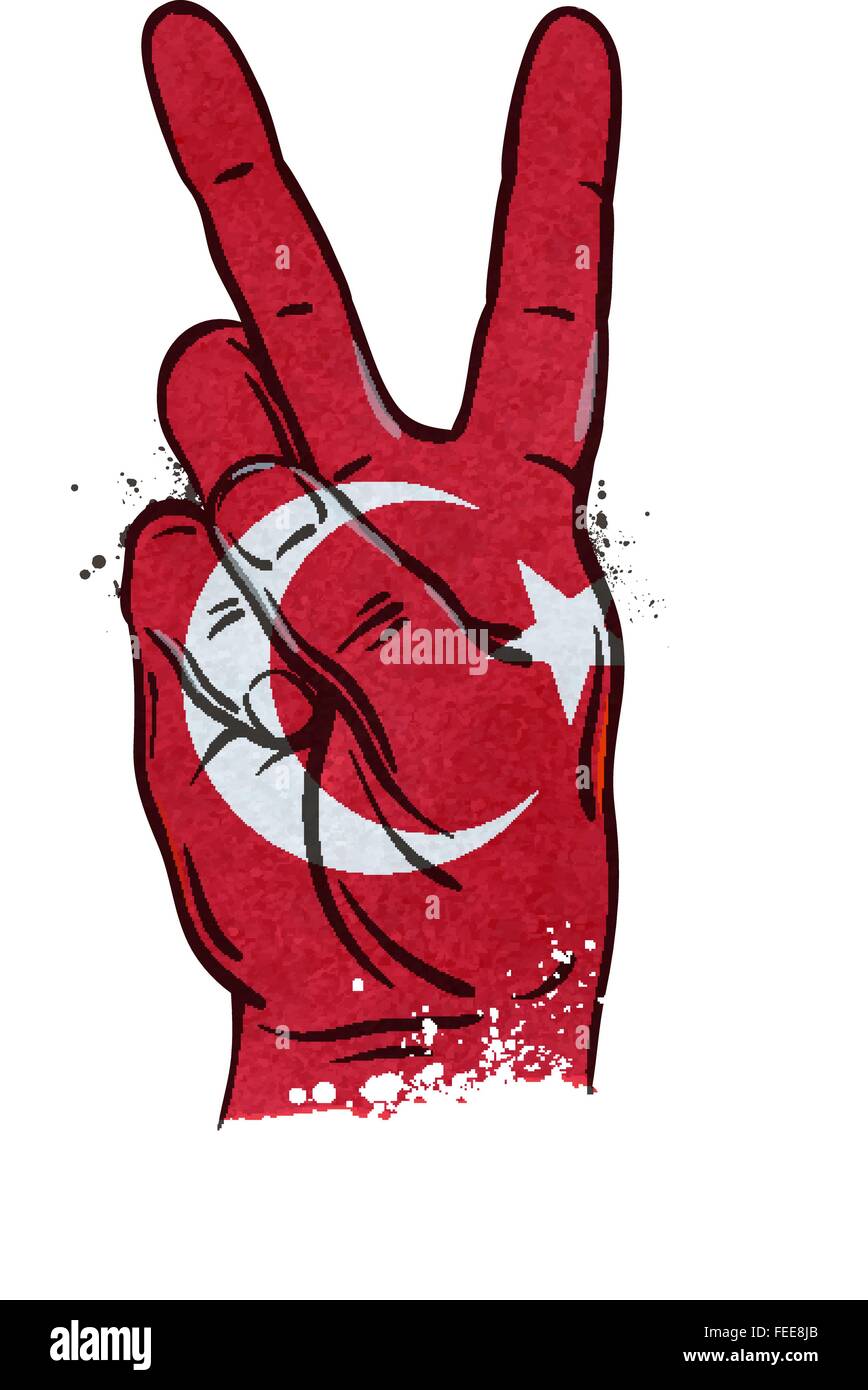 Geste de la main de victoire. d'un drapeau de la Turquie. vector illustration Illustration de Vecteur
