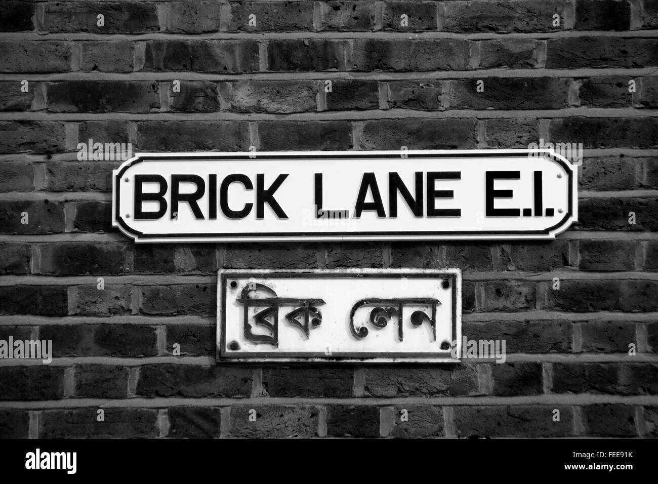 Brick Lane E1 Plaque de rue bilingue en anglais et Bengali East End
