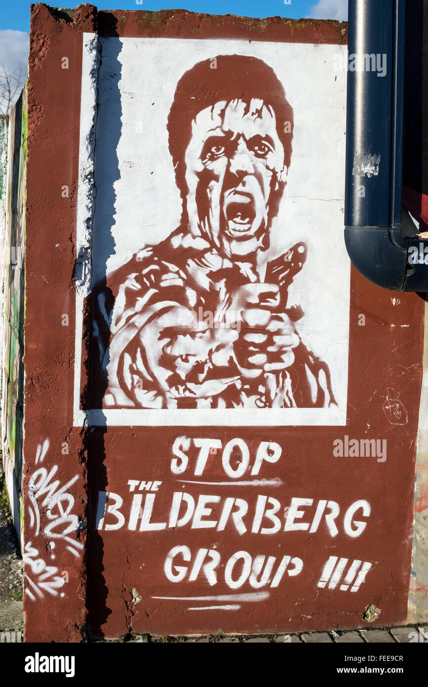À propos de groupe Bilderberg Graffiti Banque D'Images