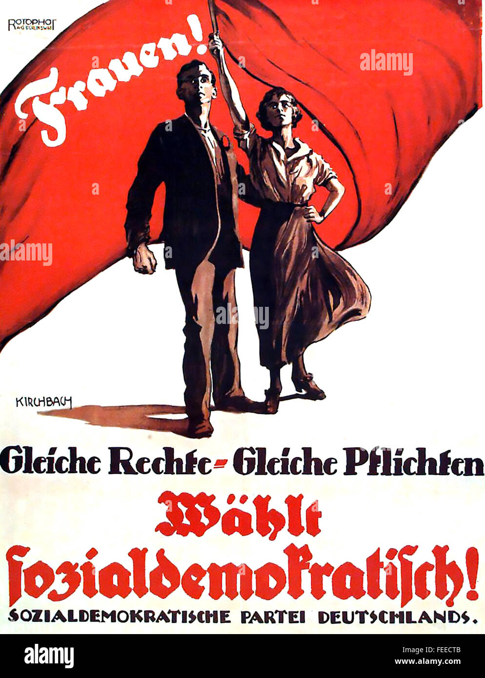 Parti SPD POSTER 1919 appelant les femmes à voter allemand Social-démocrate Banque D'Images