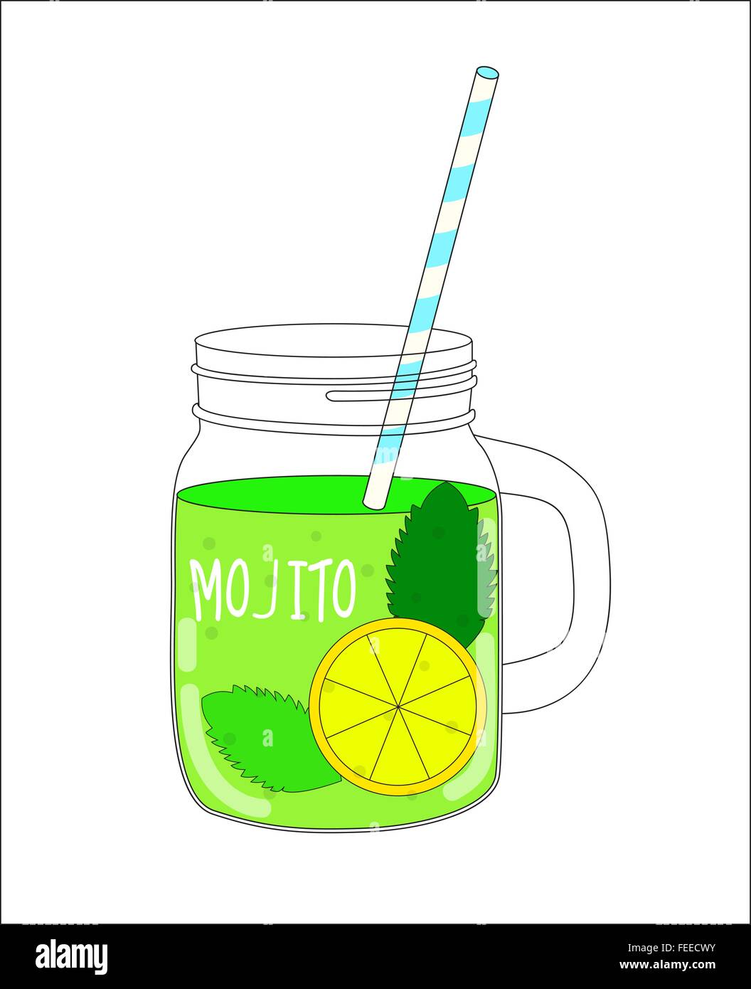 Mojito frais avec du citron et de la menthe. Vector Illustration Illustration de Vecteur