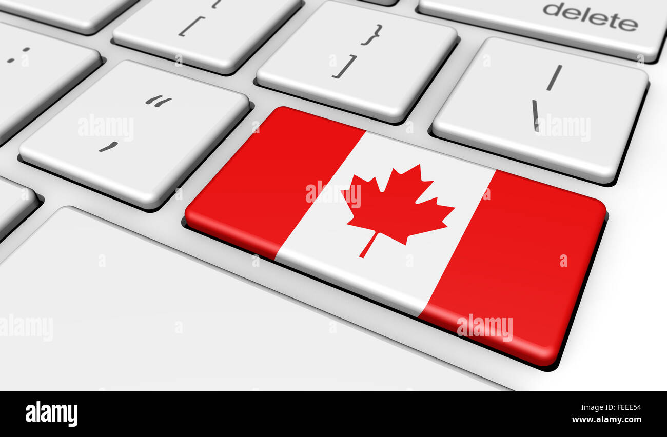 Canada La numérisation et l'utilisation des technologies numériques concept avec le drapeau canadien sur un ordinateur. Banque D'Images