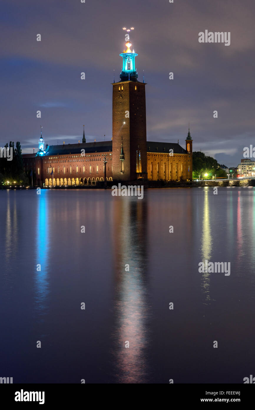 Nuit à l'hôtel de ville de Stockholm Banque D'Images