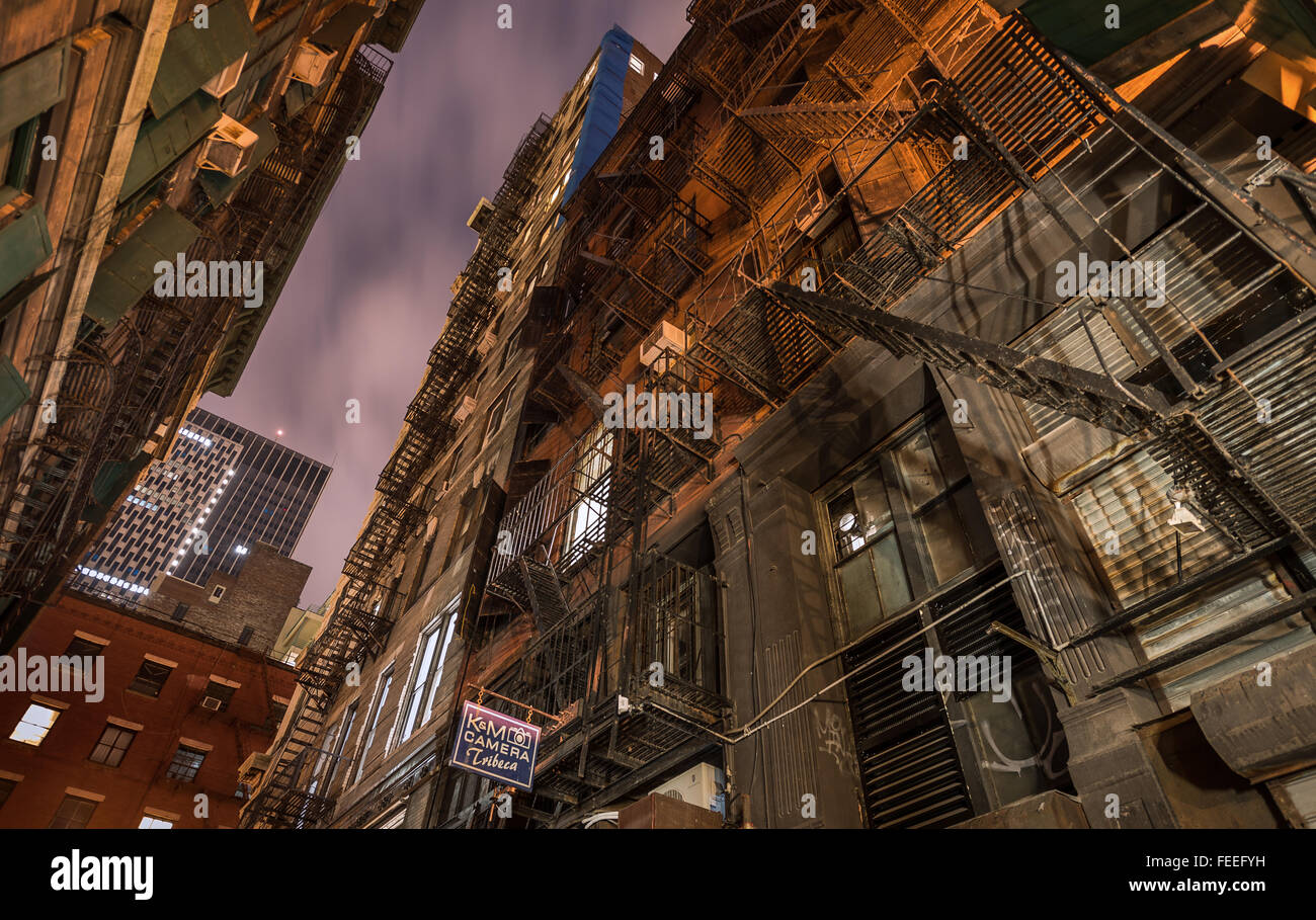 La couleur des prises de nuit de Tribeca New York City Banque D'Images