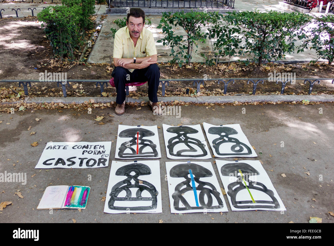 Madrid Espagne, Europe, européen, espagnol, hispanique hispanique Latins Latino Latinos, hispanique latino Latinos, hispanophone, Centro, Retiro, Paseo del Prado, art de rue Banque D'Images