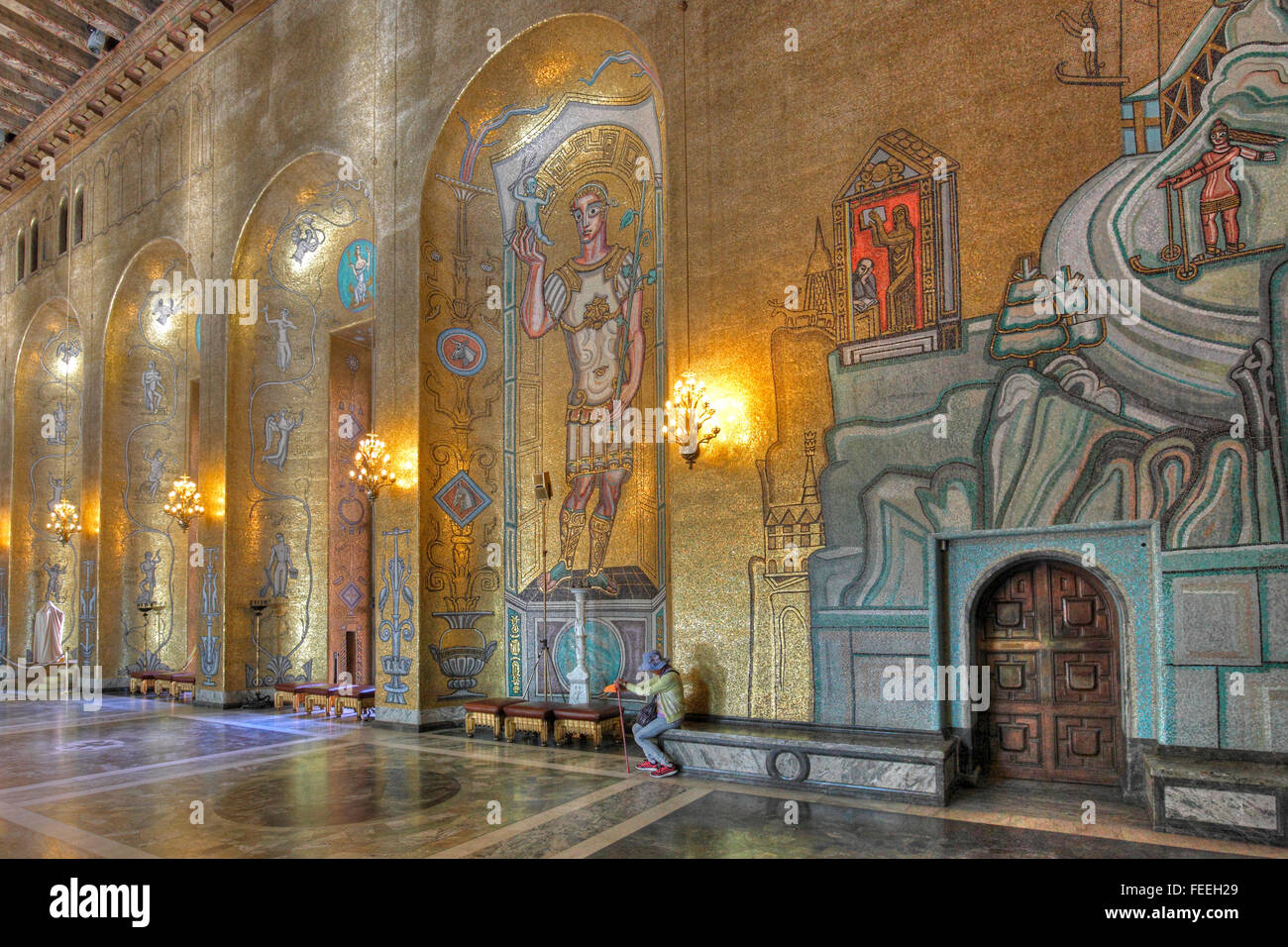 Mosaïques dans la salle dorée à l'hôtel de ville de Stockholm, Stockholm, Suède Banque D'Images
