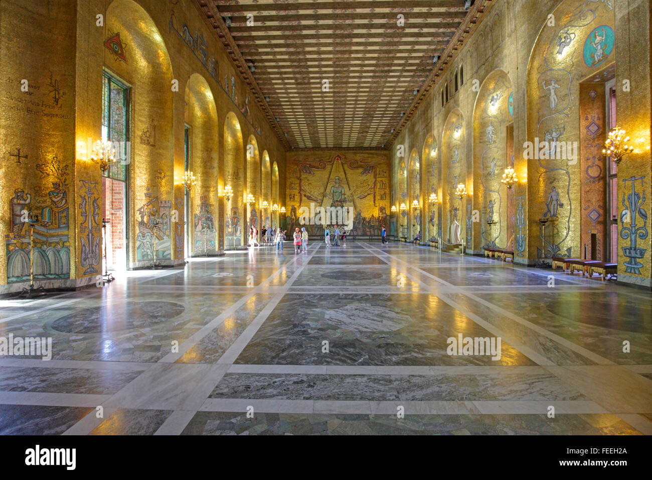 Mosaïques dans la salle dorée à l'hôtel de ville de Stockholm, Stockholm, Suède Banque D'Images