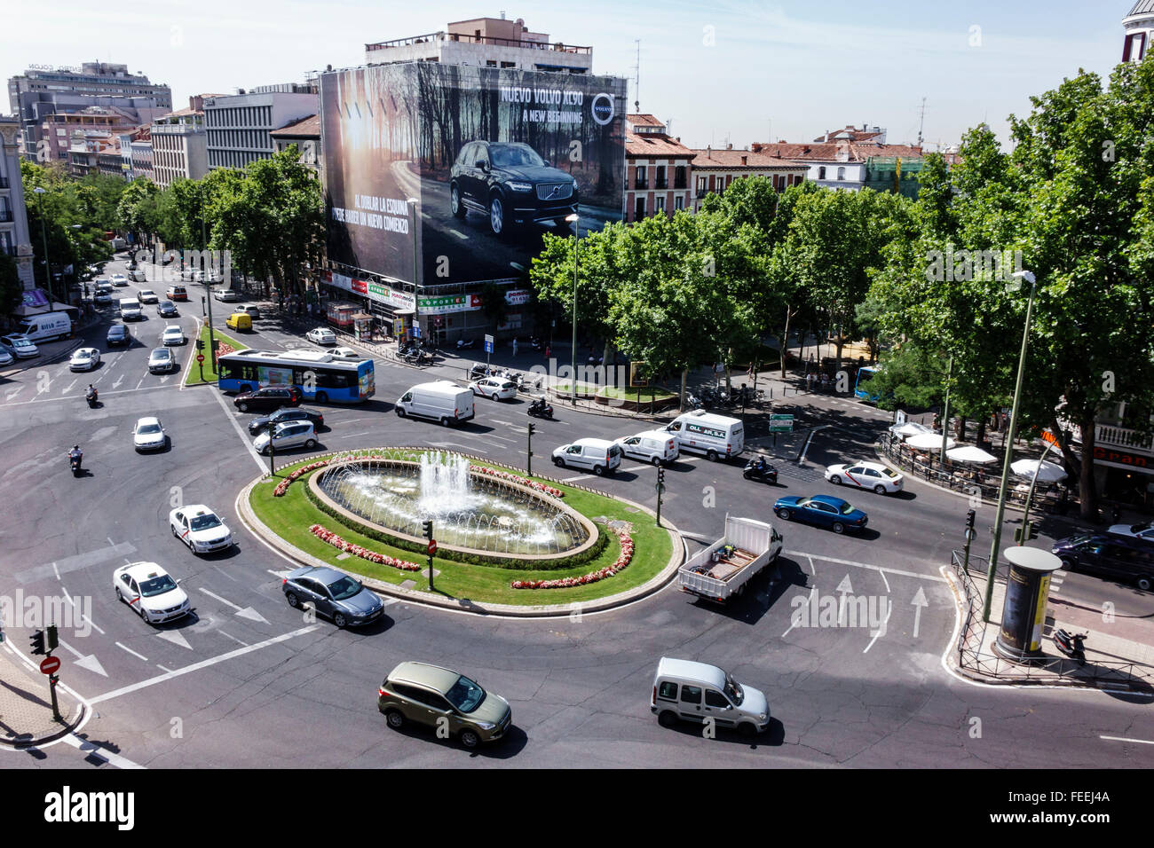Madrid Espagne,Europe européenne,Espagnol,Chamberi,Plaza Alonzo Martinez,intersection,vue aérienne,circulation,fontaine,Spain15708110 Banque D'Images