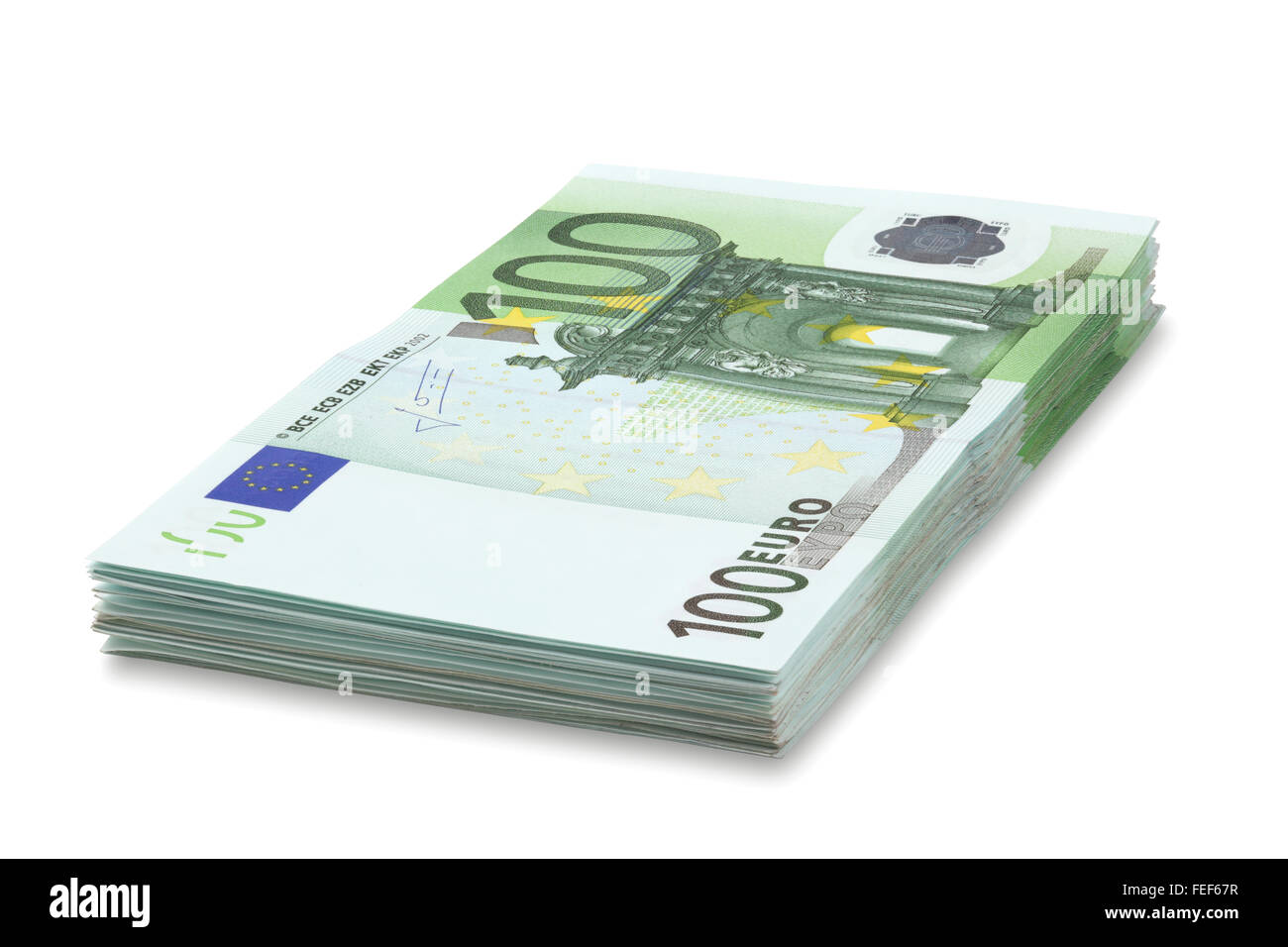 Tas de cent billets, isolé sur le fond blanc, chemin de détourage inclus. Une mise au point. Banque D'Images