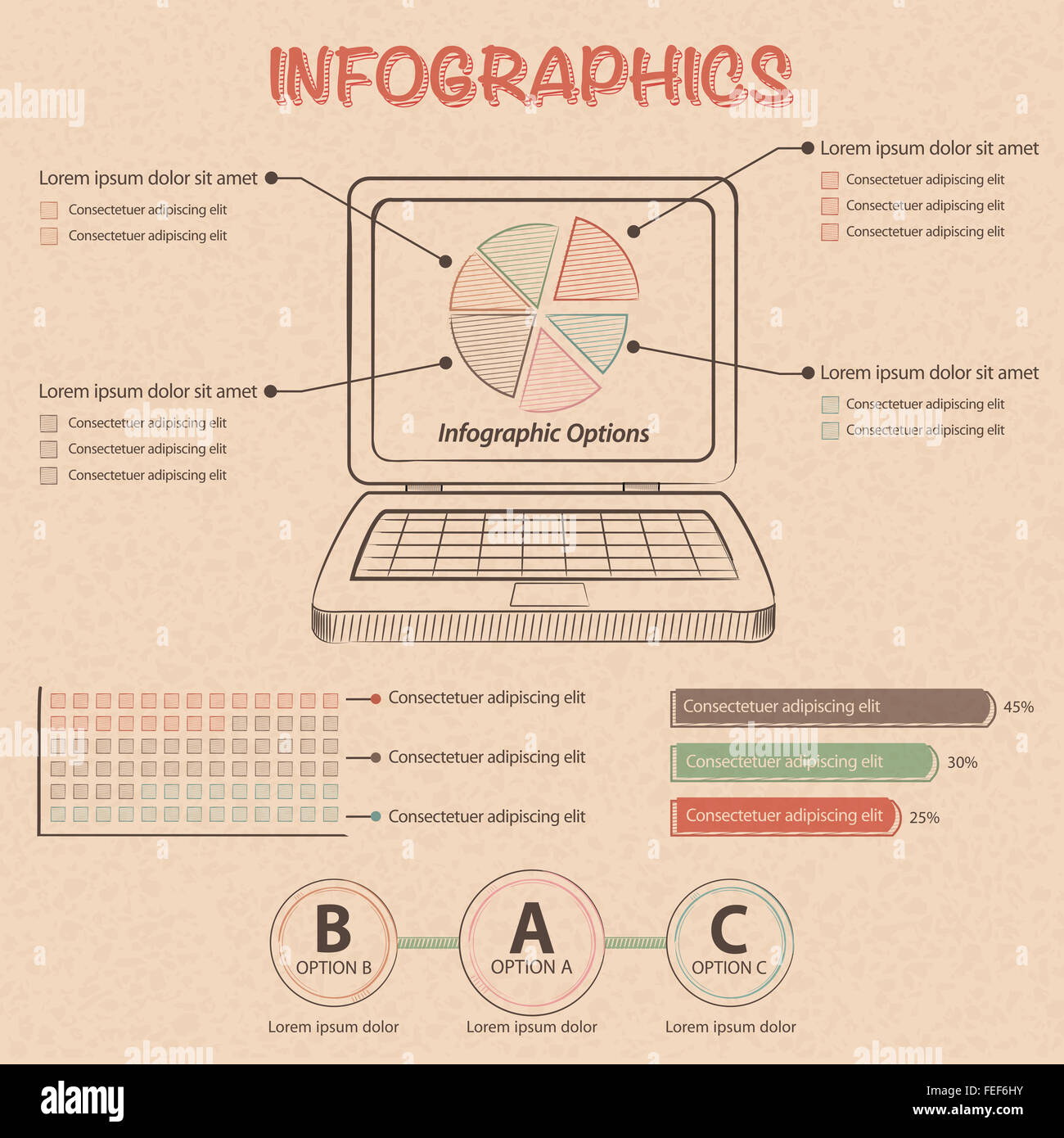 Info graphique par ordinateur portable, graphique, diagramme à barres et d'éléments de conception Banque D'Images