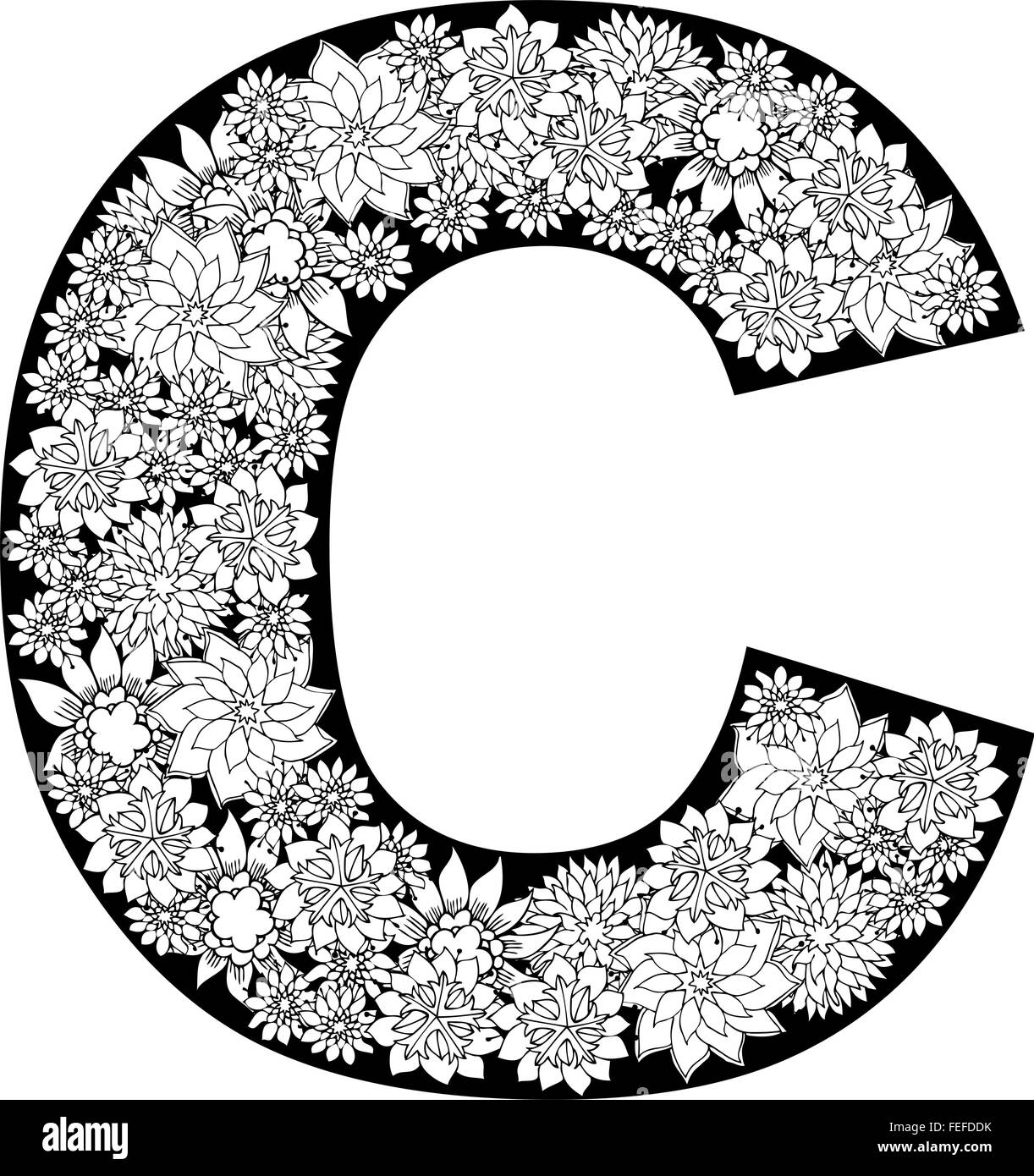 Floral design alphabet dessiné à la main. Lettre C Illustration de Vecteur