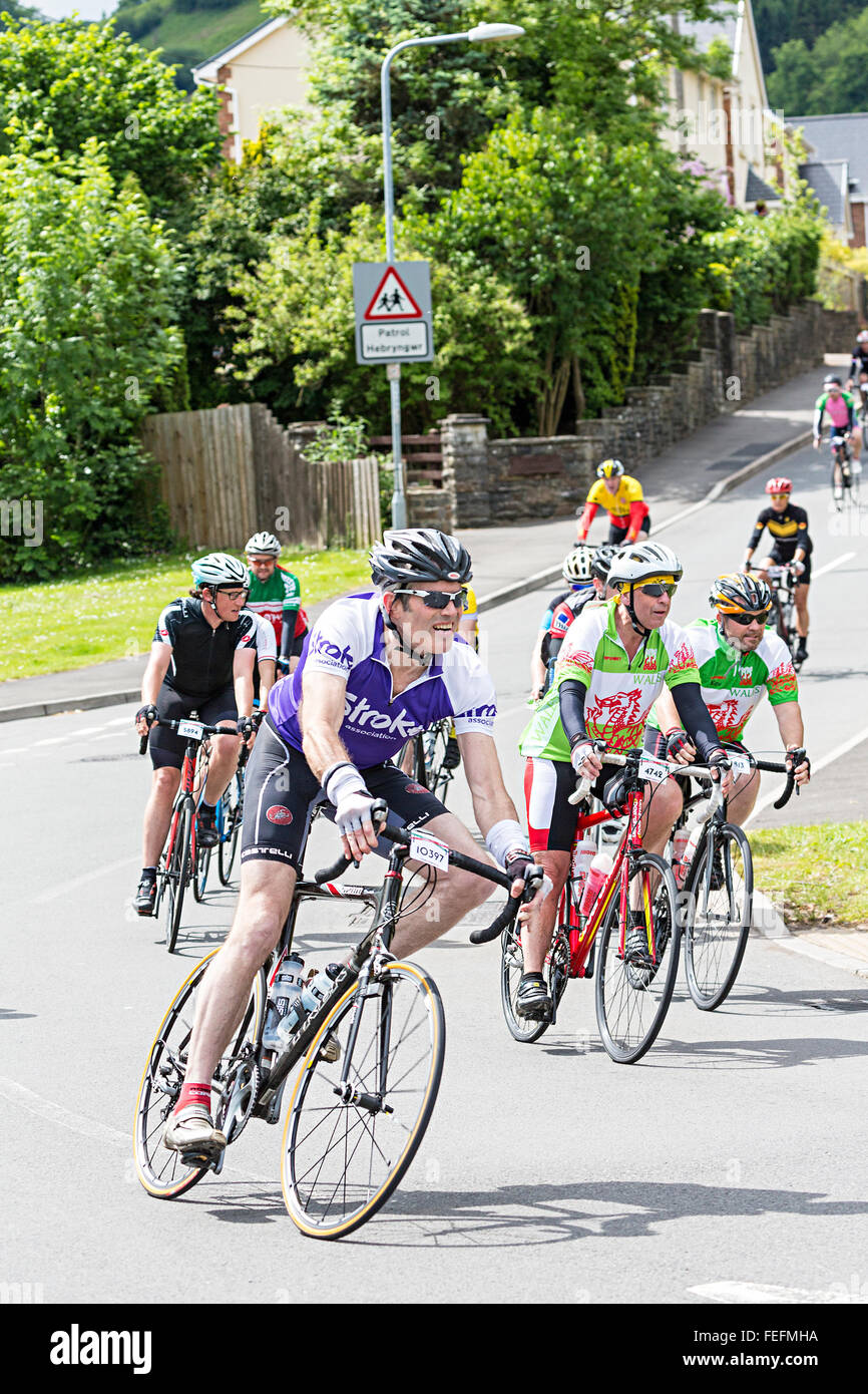 Velothon course cycle, Llanfoist, Pays de Galles, Royaume-Uni Banque D'Images