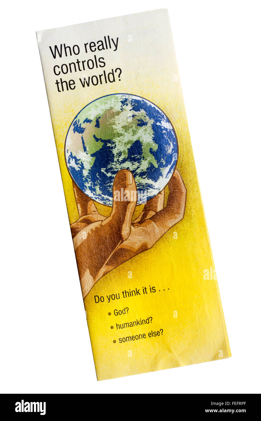 Un témoin de Jéhovah brochure demande qui contrôle vraiment le monde ? Banque D'Images