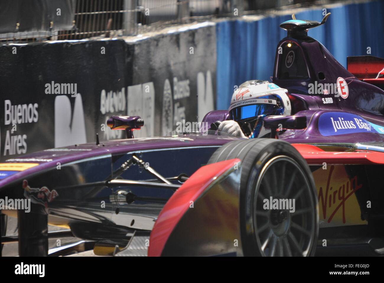 Buenos Aires, Buenos Aires, Argentine. Feb 6, 2016. Le pilote de l'équipe Virgin Racing DS Sam Bird durs au cours de l'exercice de l ePrix de Buenos Aires. Pour la deuxième année consécutive, Formule E lands à Buenos Aires avec une course dans un circuit urbain situé dans le quartier de Puerto Madero. © Patricio Murphy/ZUMA/Alamy Fil Live News Banque D'Images