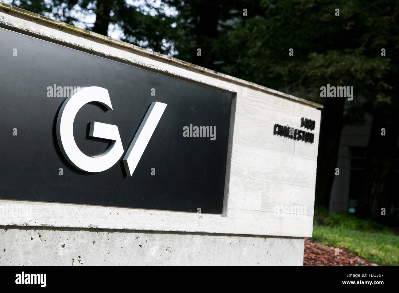 Un logo affiche à l'extérieur du siège de GV, également connu sous le nom de Google Ventures à Mountain View, Californie le 24 janvier 2016. Banque D'Images