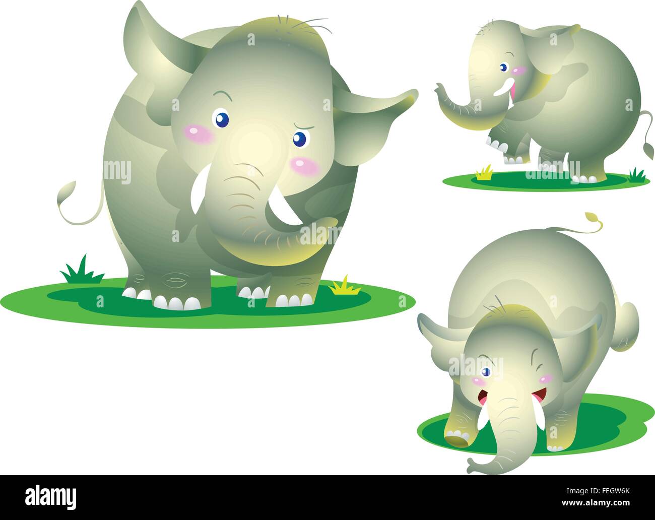 Éléphant mignon de nombreuses actions coquines posent l'émotion.cheerful baby elephant avec diverses actions.vector cartoon character of cute elephant éléphant mignon. Illustration de Vecteur
