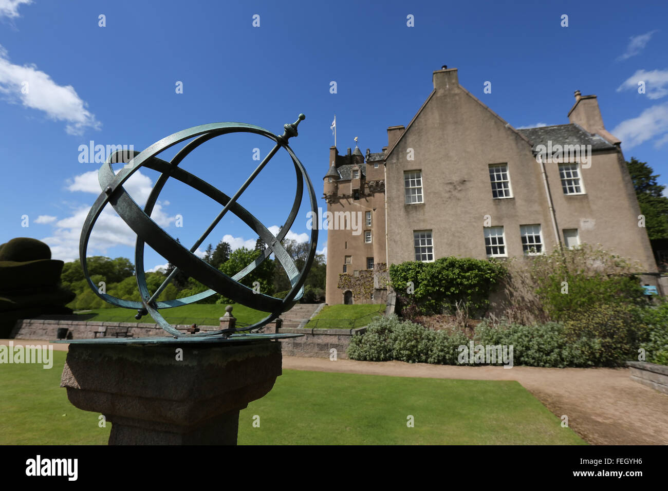 Cadran solaire à Crathes Castle, Aberdeenshire, Scotland, UK Banque D'Images