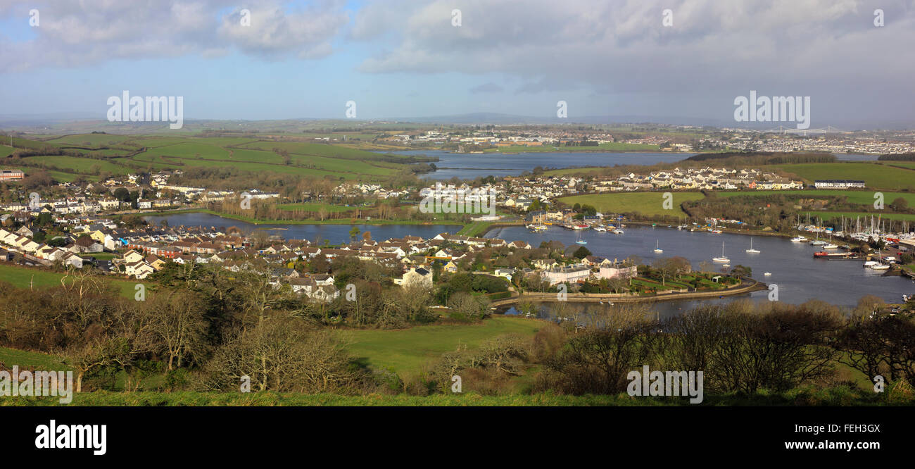 Panorama pris à partir de la bouilloire cousu lane, North Cornwall à à Dartmoor et montrant Milbrook et Milbrook Lake Banque D'Images