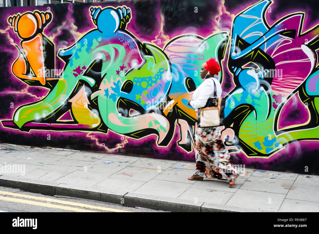 Mur de trottoir London art graffiti urbain Londres Manger Banque D'Images