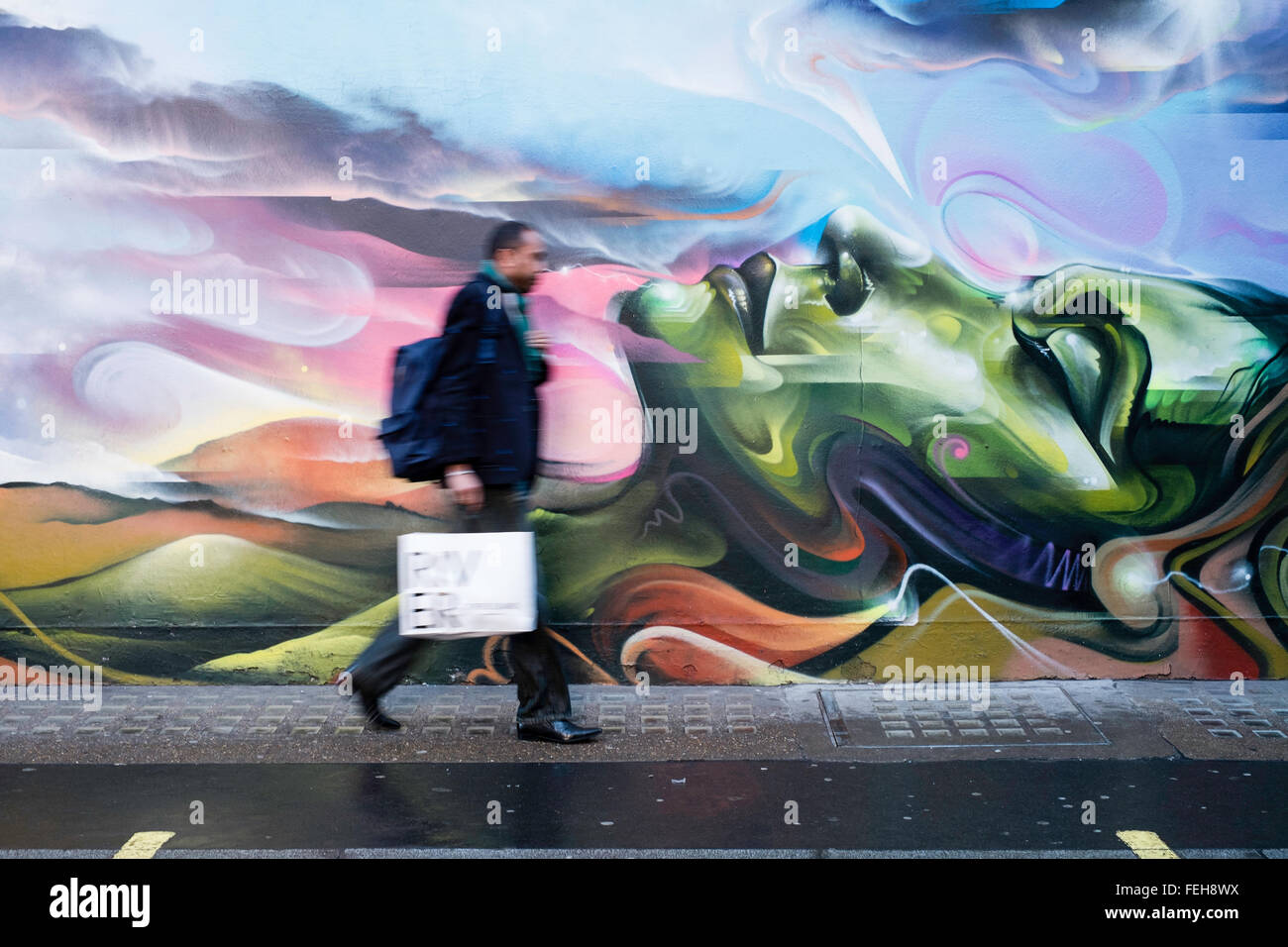 London, Royaume-Uni uk trottoir London graffiti art urbain mur Angleterre Banque D'Images