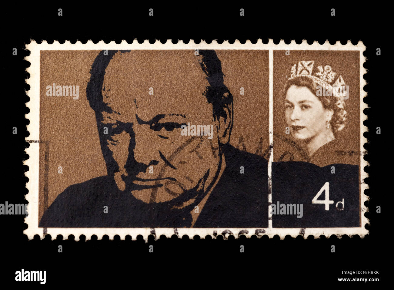 Timbre commémoratif de 1965 Go pour la mort de Winston Churchill, UK Banque D'Images