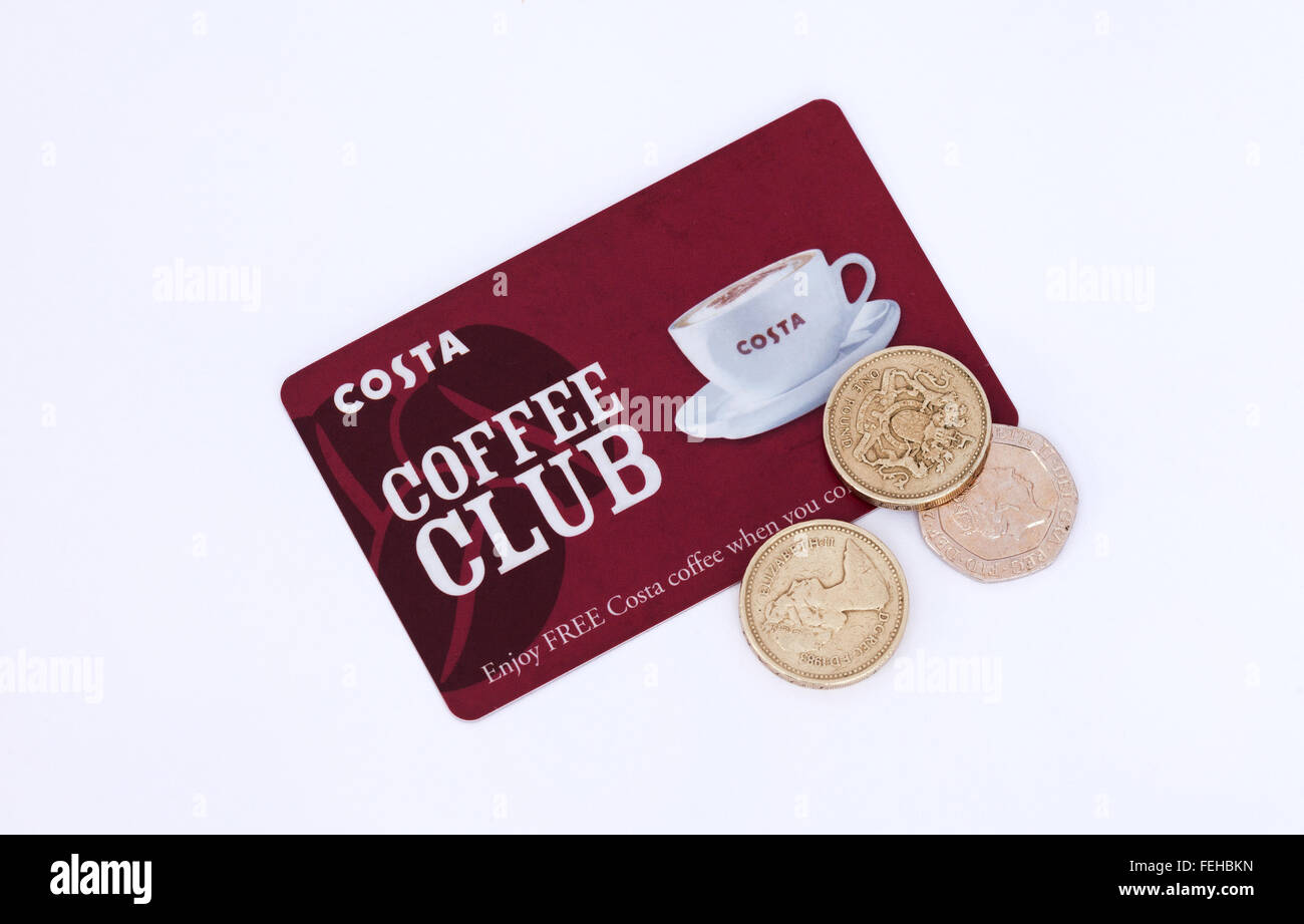 Clubcard café Costa carte de fidélité du client et de l'argent l'épargne, UK Banque D'Images