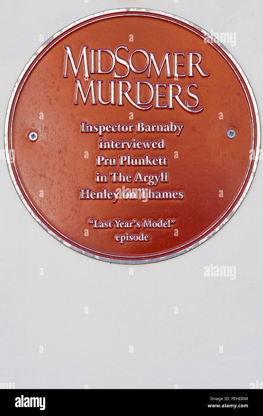 Meurtres au milieu de l'Inspecteur Barnaby Plaque où interviewé Pru Plunkett dans l'Argyll Henley on Thames Banque D'Images