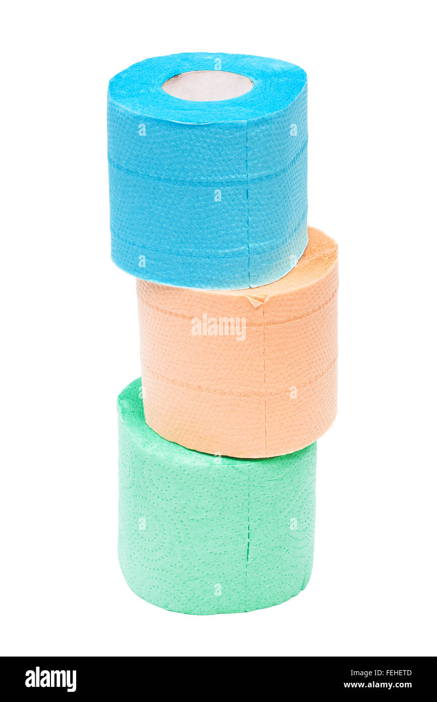 Un rouleau de papier de toilette sur un fond blanc Banque D'Images