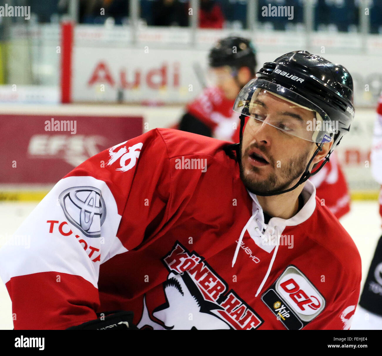 Munich, Bavière, Allemagne. 7 Février, 2016. Jean-françois BOUCHER (Koeln/CAN), .le hockey sur glace allemand Eishockey League, journée, 44 ERC Ingolstadt vs Koelner Haie, Ingolstadt, Saturn-Arena, le 07 février, les deux f, 2016 © Wolfgang Fehrmann/ZUMA/Alamy Fil Live News Banque D'Images