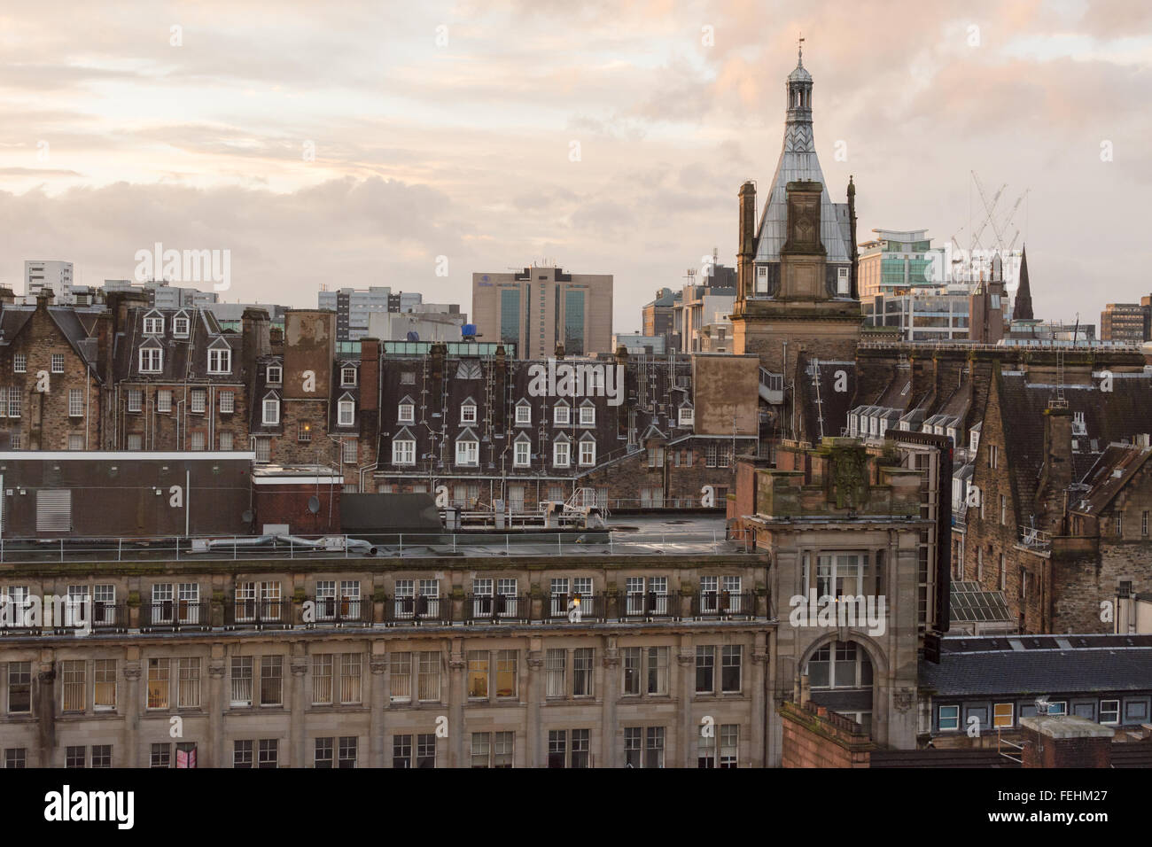 Glasgow city skyline - les bâtiments et des toits au coucher du soleil - Écosse, Royaume-Uni Banque D'Images